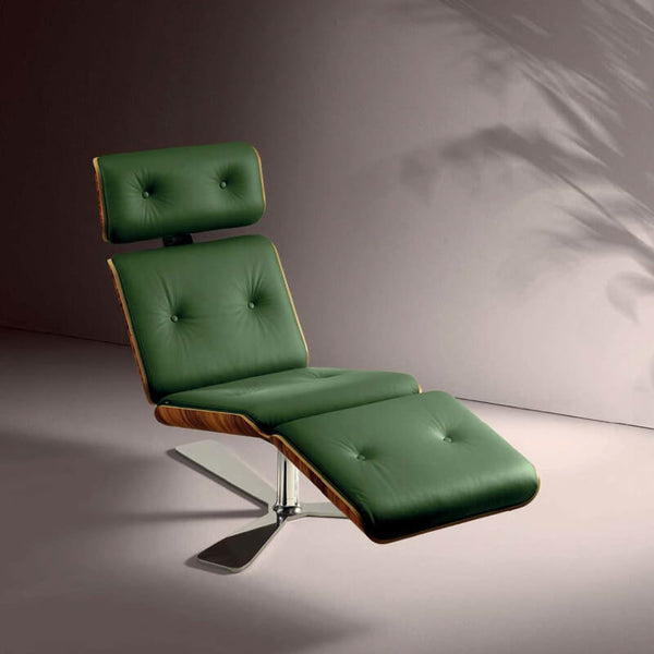 altek-armadillo-chaise-longue-chrome-base-green-leather-front-view | ikonitaly