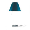 luceplan costanza table lamp with fixed aluminum stem and petroleum blue lampshade