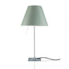 luceplan costanza table lamp with fixed aluminum stem and comfort green lampshade