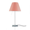 luceplan costanza table lamp with fixed aluminum stem and edgy pink lampshade