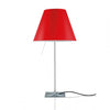 luceplan costanza table lamp with fixed aluminum stem and primary red lampshade