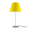 luceplan costanza table lamp with fixed aluminum stem and smart yellow lampshade