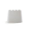 B Line Aki umbrella stand in white, featuring a modern sculptural design with vertical slots for holding umbrellas.