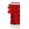 Boby B44 design cart in red with four drawers and two open compartments, offering vibrant color and versatile workspace storage.