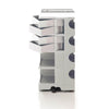 Boby B44 design cart in white featuring four modular drawers and two side shelves, ideal for clean and organized storage.
