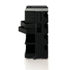 Boby B45 storage drawer cart in black with five drawers and two open shelves, offering sleek, high capacity storage on wheels