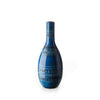 Bitossi Ceramiche bottle vase ZZ999 201 in Rimini Blu glaze, featuring Aldo Londi's mid century modern design with intricate geometric patterns.