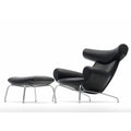 erik jorgensen ox chair iconic lounge chair with footstool - black leather | ikonitaly