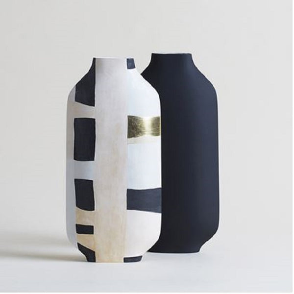 kose milano tall palma abstract vase, white black and gold