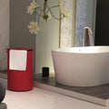 limac-design-roby-red-leather-laundry-hamper-next-bathtub | ikonitaly